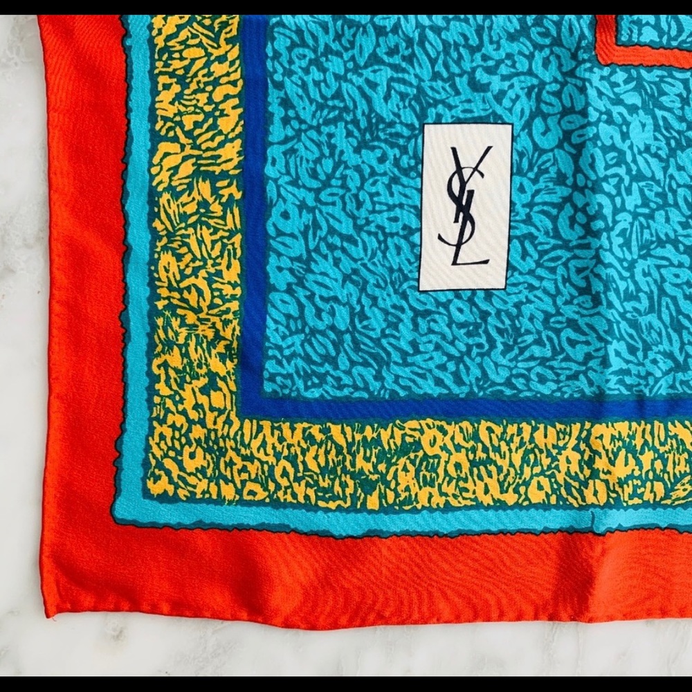 Vintage YSL Silk Scarf Abstract Color Block Silk